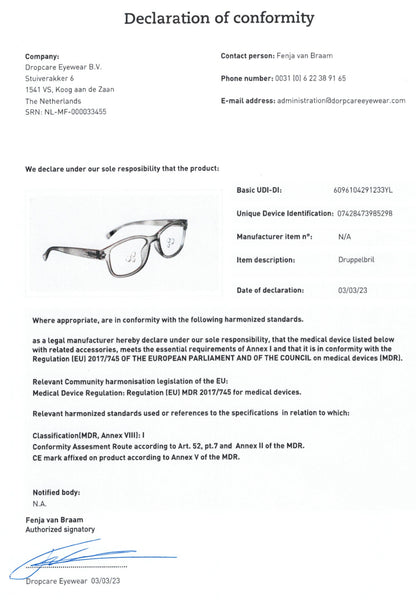 Druppelbril: oogdruppel-hulp medicijnproduct Klasse I, PZN 18849204