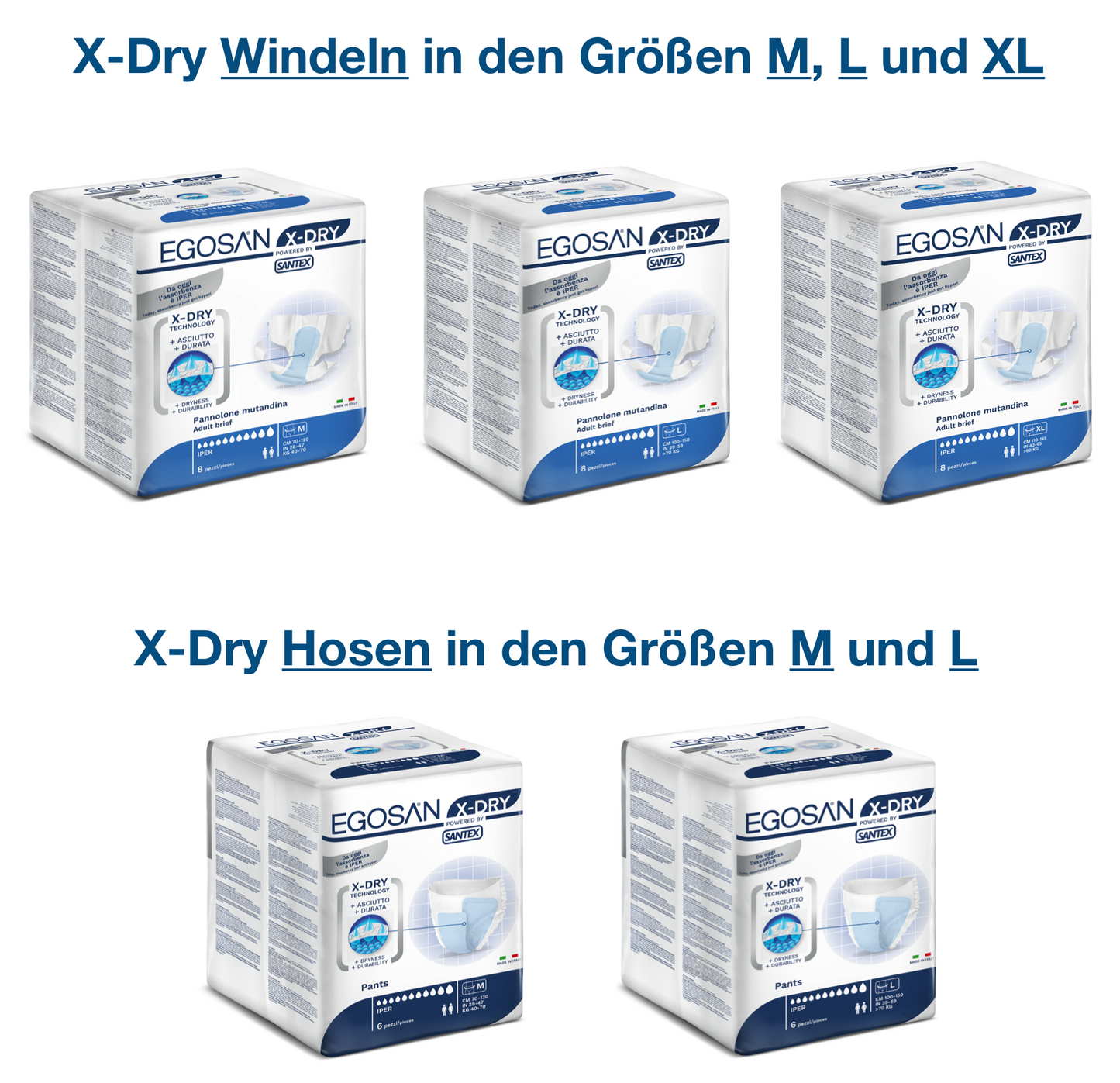 X-Dry Inkontinenzwindeln und -hosen; bei sehr schwerer Inkontinenz